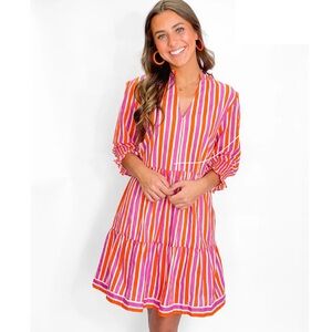 NWT! Charlee Alexis Dress Orange & Purple Striped Tiered Medium - Clemson!